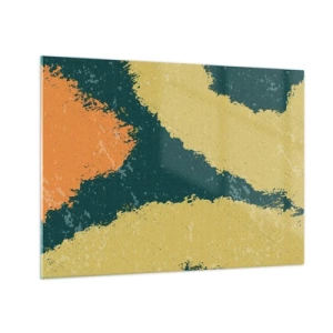 Cuadro sobre vidrio - Impresiones sobre Vidrio - Una abstracción fluida en mostaza, verde y naranja. - 70x50cm - Abstracción - a cámara lenta - Decoración de pared moderna para salón y dormitorio ARTTOR