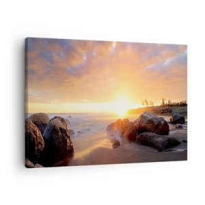 Cuadro sobre lienzo - Impresión de Imagen - Puesta de sol sobre la costa rocosa - 70x50cm - Brisa luminosa del atardecer - Decoración de pared moderna para salón y dormitorio ARTTOR