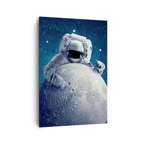 Cuadro sobre lienzo - Impresión de Imagen - Astronauta sosteniendo la luna contra un cielo estrellado - 70x100cm - Bromista espacial - Decoración de pared moderna para salón y dormitorio ARTTOR