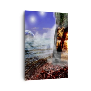 Cuadro sobre lienzo - Impresión de Imagen - Fantástico paisaje con mar, árboles y puesta de sol. - 70x100cm - Paisaje surrealista - la naturaleza única - Decoración de pared moderna para salón y dormitorio ARTTOR