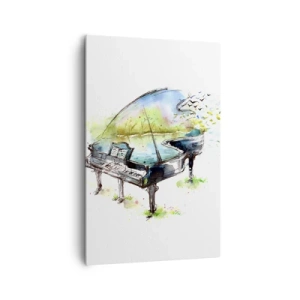 Cuadro sobre lienzo - Impresión de Imagen - Pintura artística de acuarela de un piano con la naturaleza al fondo. - 80x120cm - Encantado con la música - Decoración de pared moderna para salón y dormitorio ARTTOR