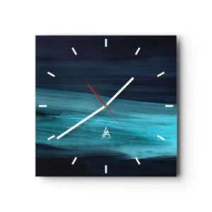 Reloj de pared - Reloj de vidrio - Ondas abstractas sutiles en tonos oscuros de azul. - 30x30cm - Nadar con la corriente - Decoración de pared moderna para salón y dormitorio ARTTOR