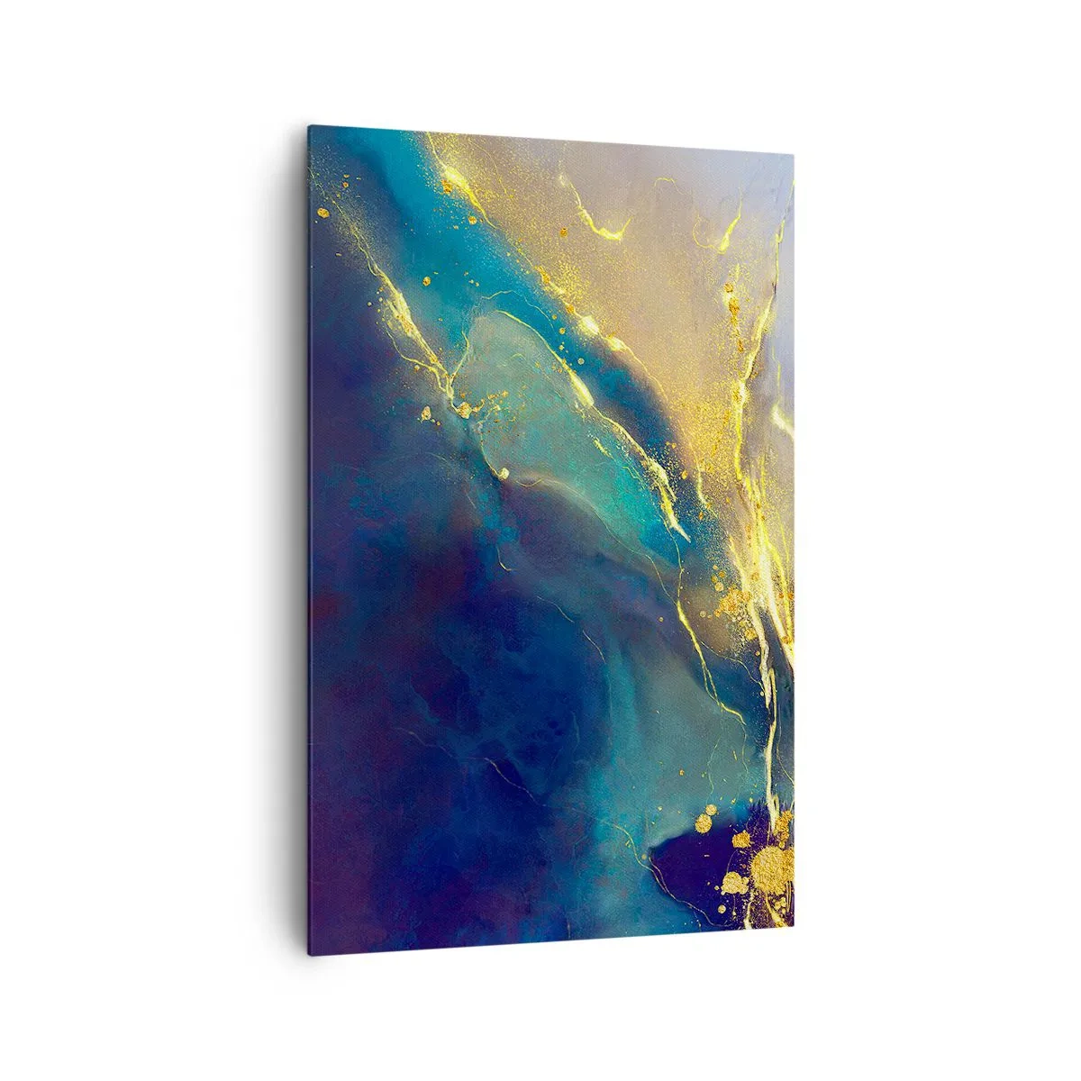 Cuadro sobre lienzo - Impresión de Imagen - Composición abstracta en tonos azules y dorados sobre lienzo. - 80x120cm - Inundación dorada - Decoración de pared moderna para salón y dormitorio ARTTOR