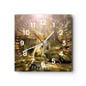 Reloj de pared - Reloj de vidrio - Cascada forestal en verde - 40x40 cm