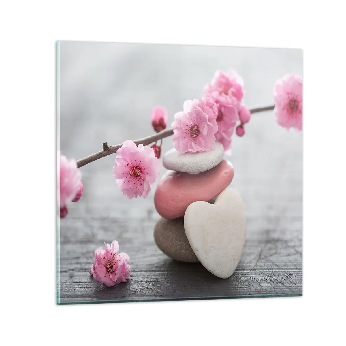 Cuadro sobre vidrio - Impresiones sobre Vidrio - Felicidad con la flor del cerezo - 50x50 cm