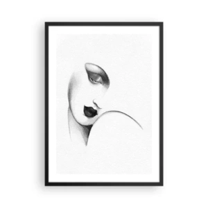 Póster en marco negro - Un retrato sutil de una mujer en estilo blanco y negro. - 50x70cm - Pensativa - Decoración de pared moderna para salón y dormitorio ARTTOR