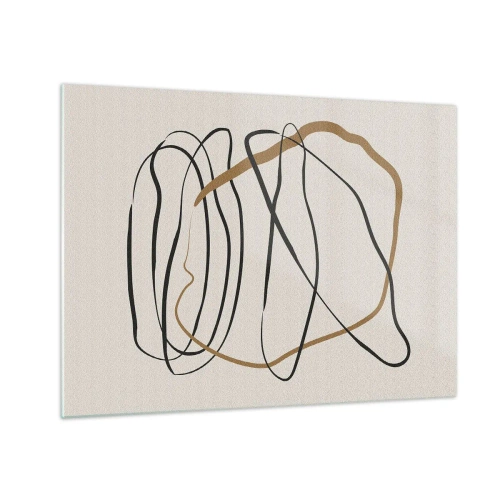 Cuadro sobre vidrio - Impresiones sobre Vidrio - Una composición expresiva de líneas en negro y marrón sobre un fondo claro. - 70x50cm - Composición: danza lineal - Decoración de pared moderna para salón y dormitorio ARTTOR