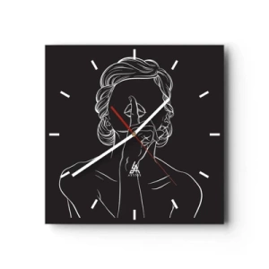 Reloj de pared - Reloj de vidrio - Silueta minimalista de una mujer sobre un fondo negro. - 30x30cm - La belleza florece en silencio - Decoración de pared moderna para salón y dormitorio ARTTOR
