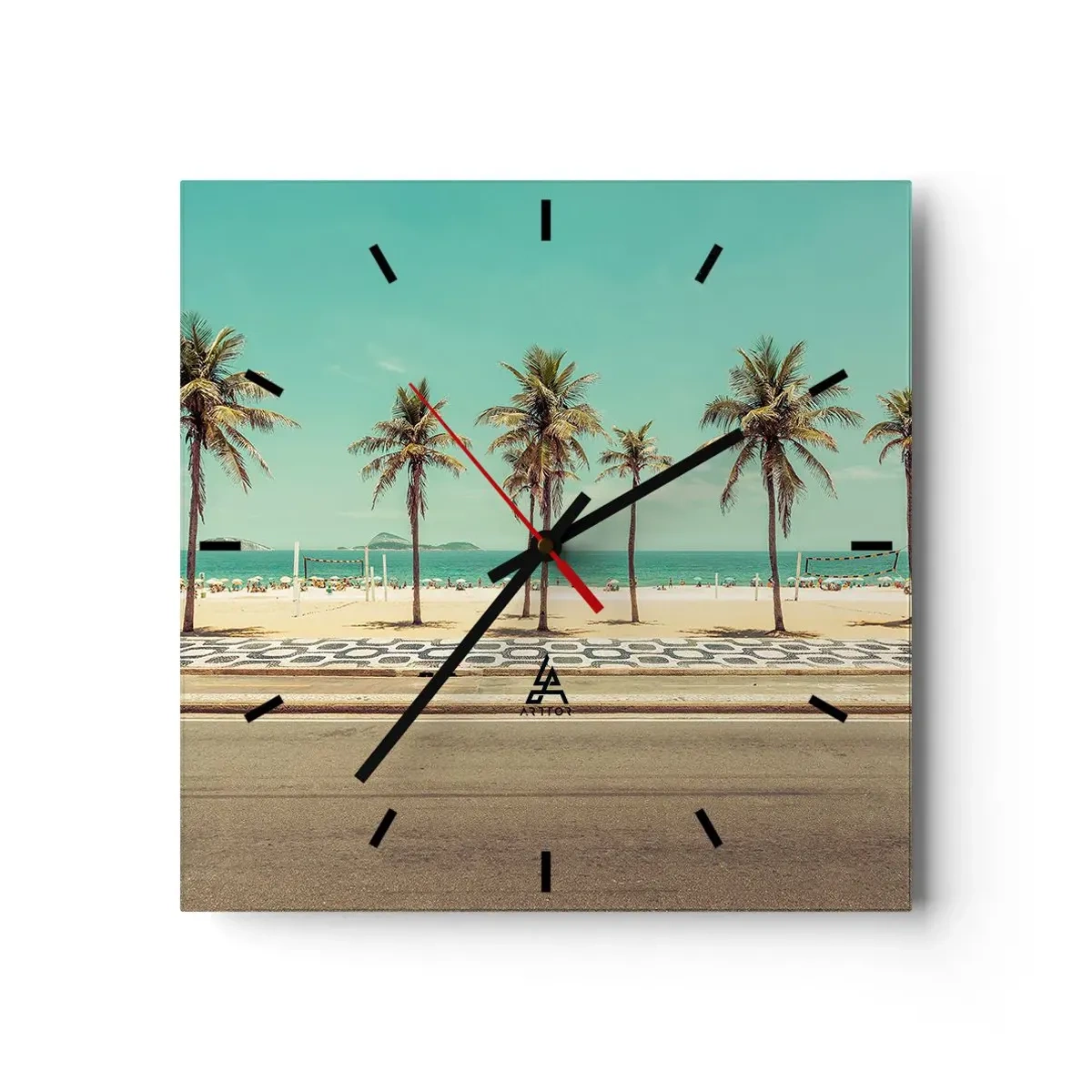 Reloj de pared - Reloj de vidrio - En la playa - 40x40 cm