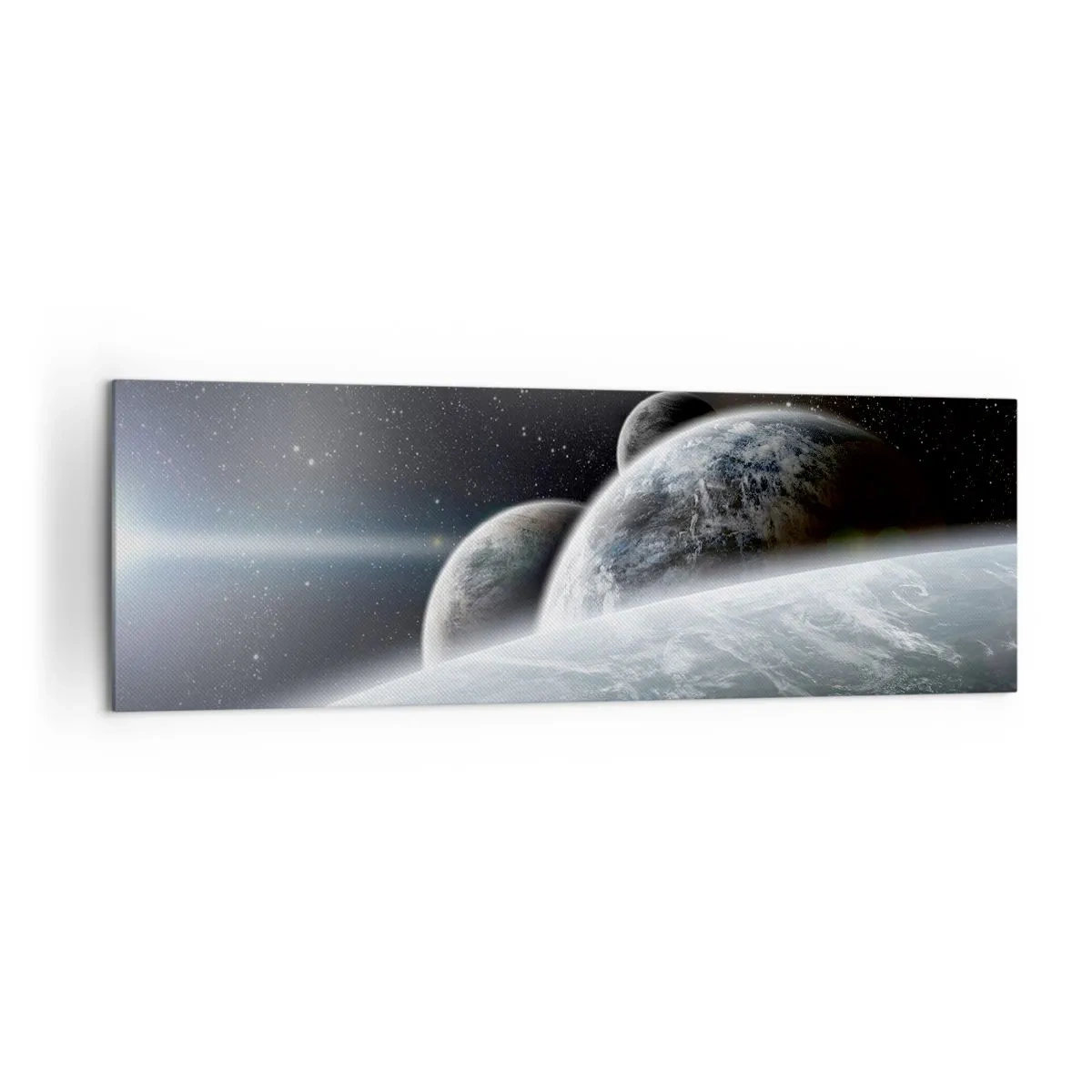 Cuadro sobre lienzo - Impresión de Imagen - Planetas en el espacio contra el fondo de estrellas y galaxias. - 160x50cm - Música cósmica de las esferas - Decoración de pared moderna para salón y dormitorio ARTTOR