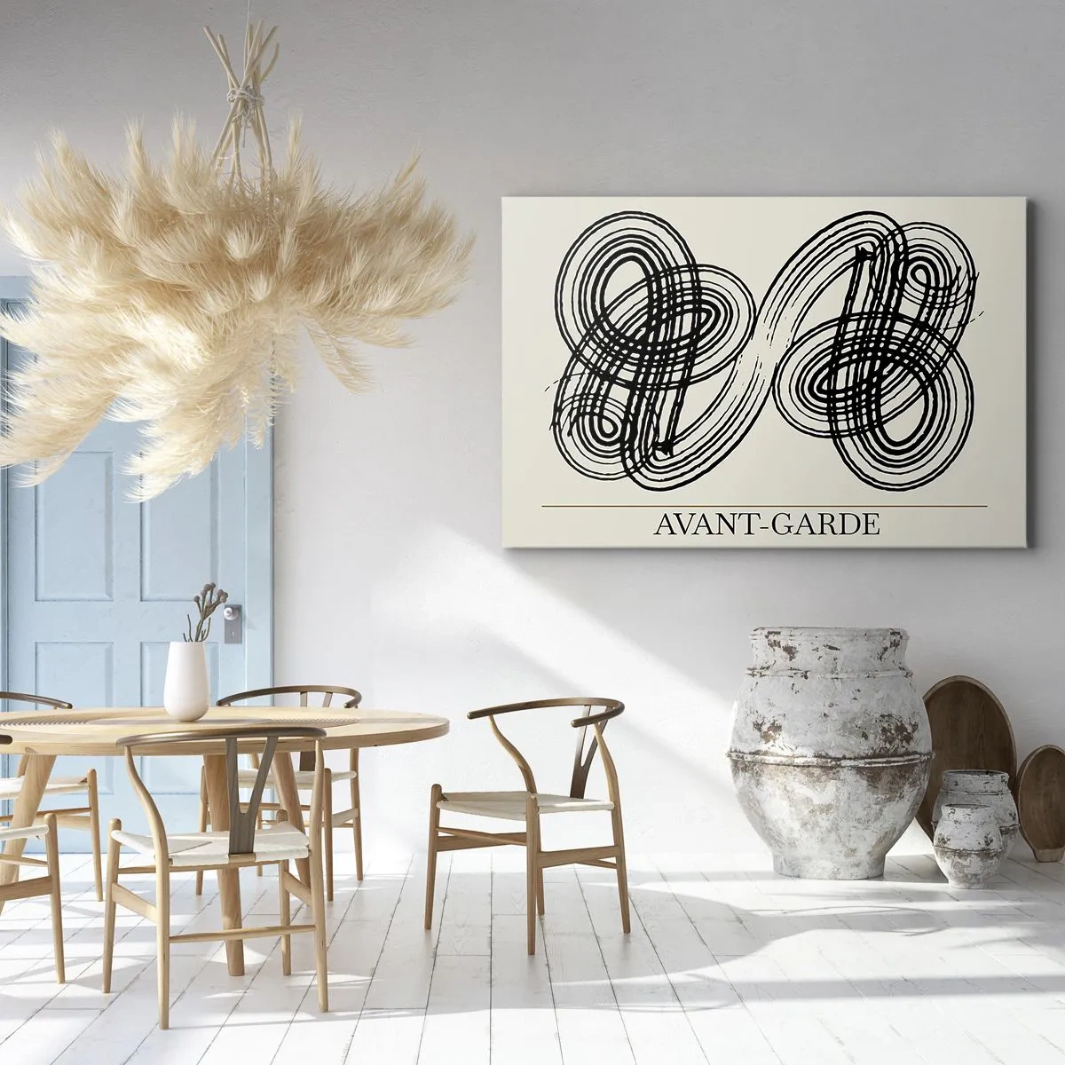 Cuadro sobre lienzo - Impresión de Imagen - Líneas negras abstractas sobre fondo claro en estilo vanguardista. - 100x70cm - Salió espontáneamente - Decoración de pared moderna para salón y dormitorio ARTTOR