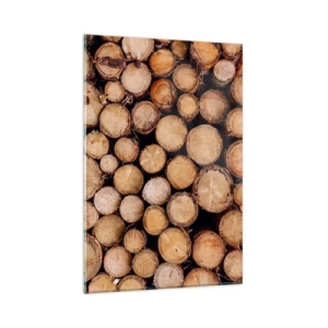 Cuadro sobre vidrio - Impresiones sobre Vidrio - Montones de troncos de árboles talados dispuestos en armonía - 80x120cm - Un nuevo comienzo - Decoración de pared moderna para salón y dormitorio ARTTOR