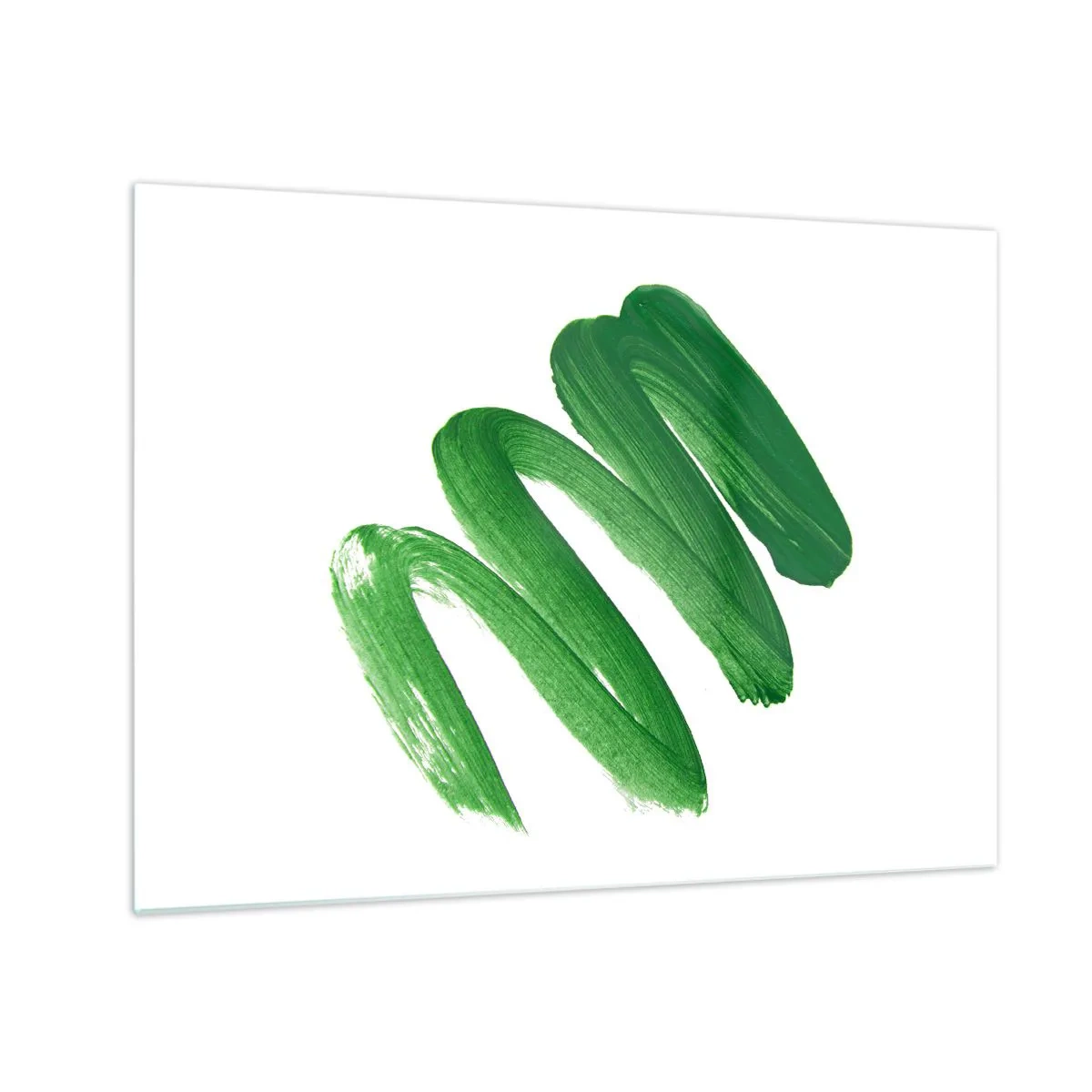 Cuadro sobre vidrio - Impresiones sobre Vidrio - Pincelada verde dinámica sobre fondo blanco - 70x50cm - Una broma verde - Decoración de pared moderna para salón y dormitorio ARTTOR