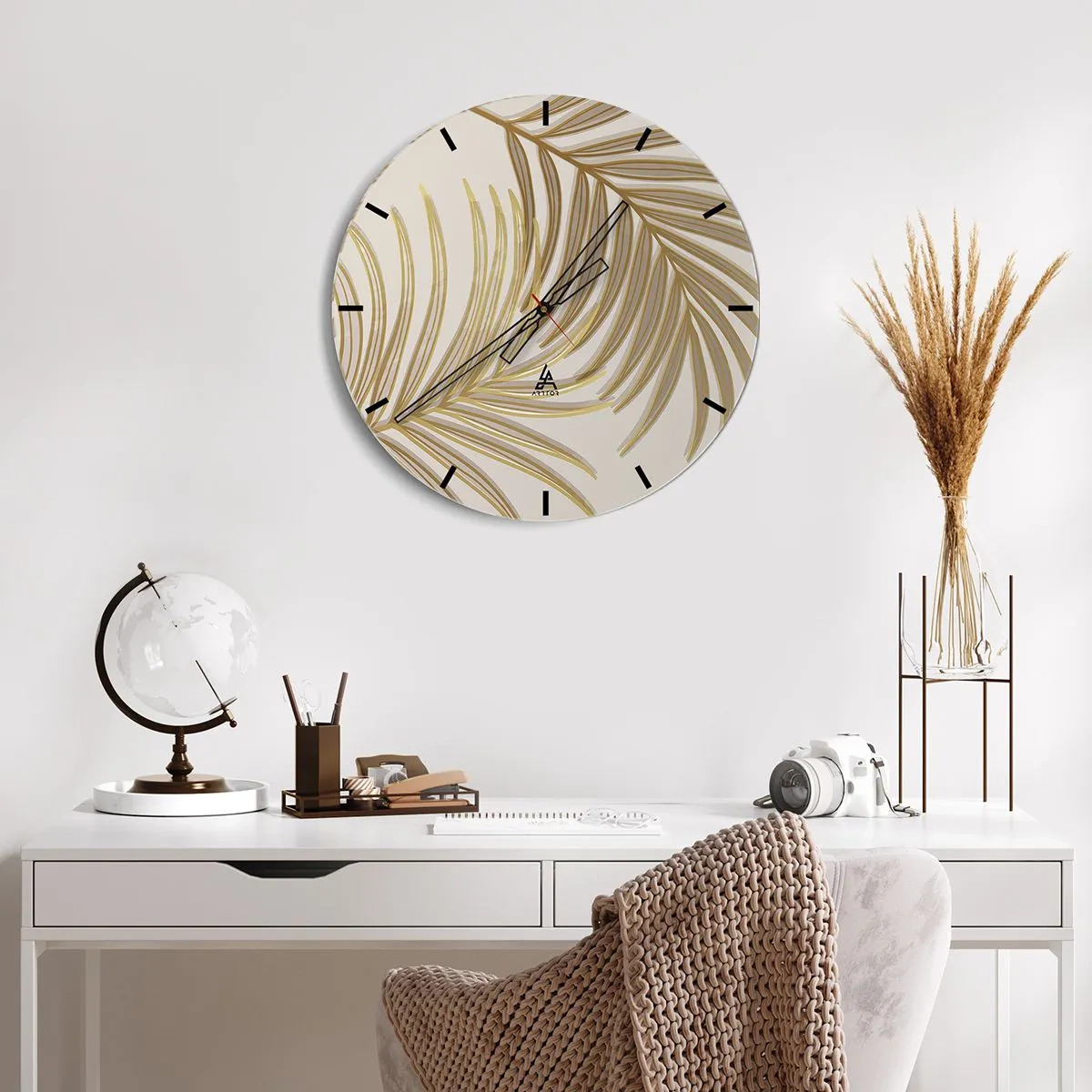 Reloj de pared - Reloj de vidrio - Palma de Oro - 40x40 cm