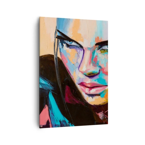 Cuadro sobre lienzo - Impresión de Imagen - Retrato de una mujer en vivos colores abstractos. - 70x100cm - Salvaje de corazón - Decoración de pared moderna para salón y dormitorio ARTTOR