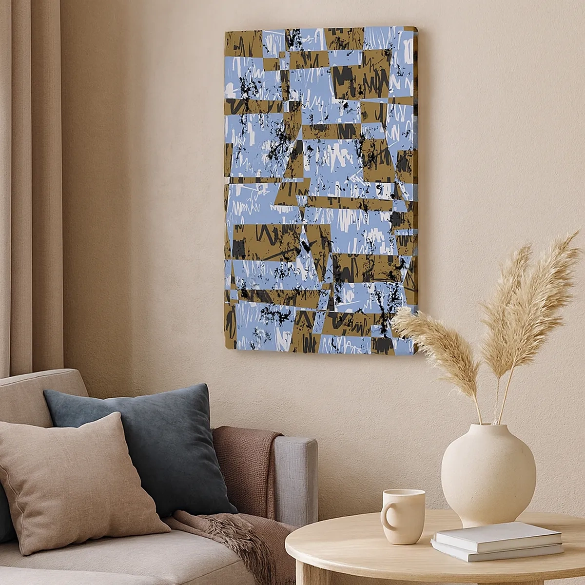Cuadro sobre lienzo - Impresión de Imagen - Una composición abstracta de rectángulos en tonos marrones y azules. - 50x70cm - Un recorte del desierto - Decoración de pared moderna para salón y dormitorio ARTTOR