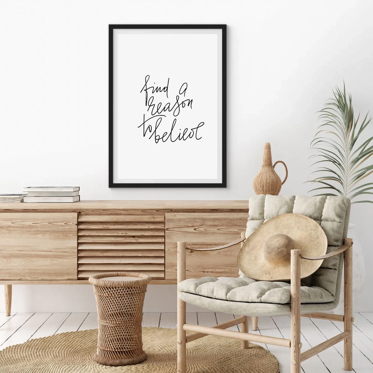 Póster en marco negro - Encuentra una razón para creer, cita en estilo minimalista - 50x70cm - Es posible - Decoración de pared moderna para salón y dormitorio ARTTOR