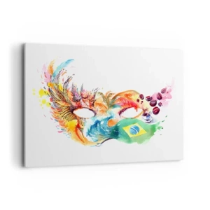 Cuadro sobre lienzo - Impresión de Imagen - Máscara de acuarela colorida inspirada en Brasil - 120x80cm - Brasil te recibe con samba - Decoración de pared moderna para salón y dormitorio ARTTOR