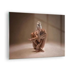 Cuadro sobre vidrio - Impresiones sobre Vidrio - Una mujer sensual en una pose artística contra un fondo de sombras. - 70x50cm - Unidad de cuerpo y espíritu - Decoración de pared moderna para salón y dormitorio ARTTOR