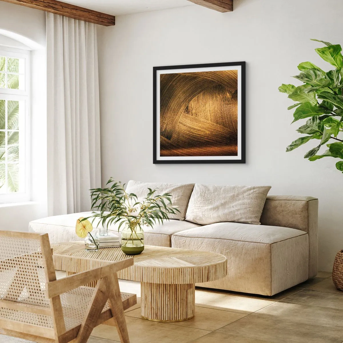 Póster en marco negro - En un laberinto de oro - 60x60 cm