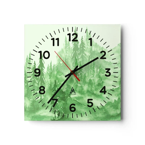 Reloj de pared - Reloj de vidrio - Difuminado con niebla verde - 40x40 cm