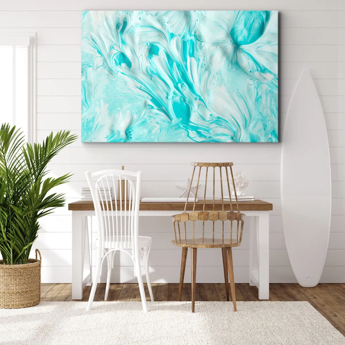 Cuadro sobre lienzo - Impresión de Imagen - Un motivo abstracto en tonos pastel de azul y blanco. - 100x70cm - Juntos para siempre - Decoración de pared moderna para salón y dormitorio ARTTOR