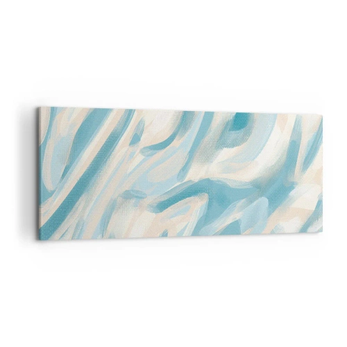 Cuadro sobre lienzo - Impresión de Imagen - Rayas azules abstractas sobre un fondo claro - 120x50cm - Brisas primaverales - Decoración de pared moderna para salón y dormitorio ARTTOR
