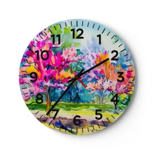 Reloj de pared - Reloj de vidrio - Un jardín de arco iris en el esplendor de la primavera - 40x40 cm