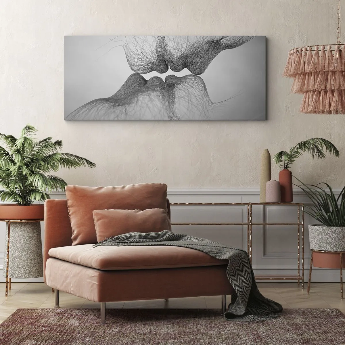 Cuadro sobre lienzo - Impresión de Imagen - Un beso abstracto presentado en forma etérea. - 120x50cm - Beso del viento - Decoración de pared moderna para salón y dormitorio ARTTOR