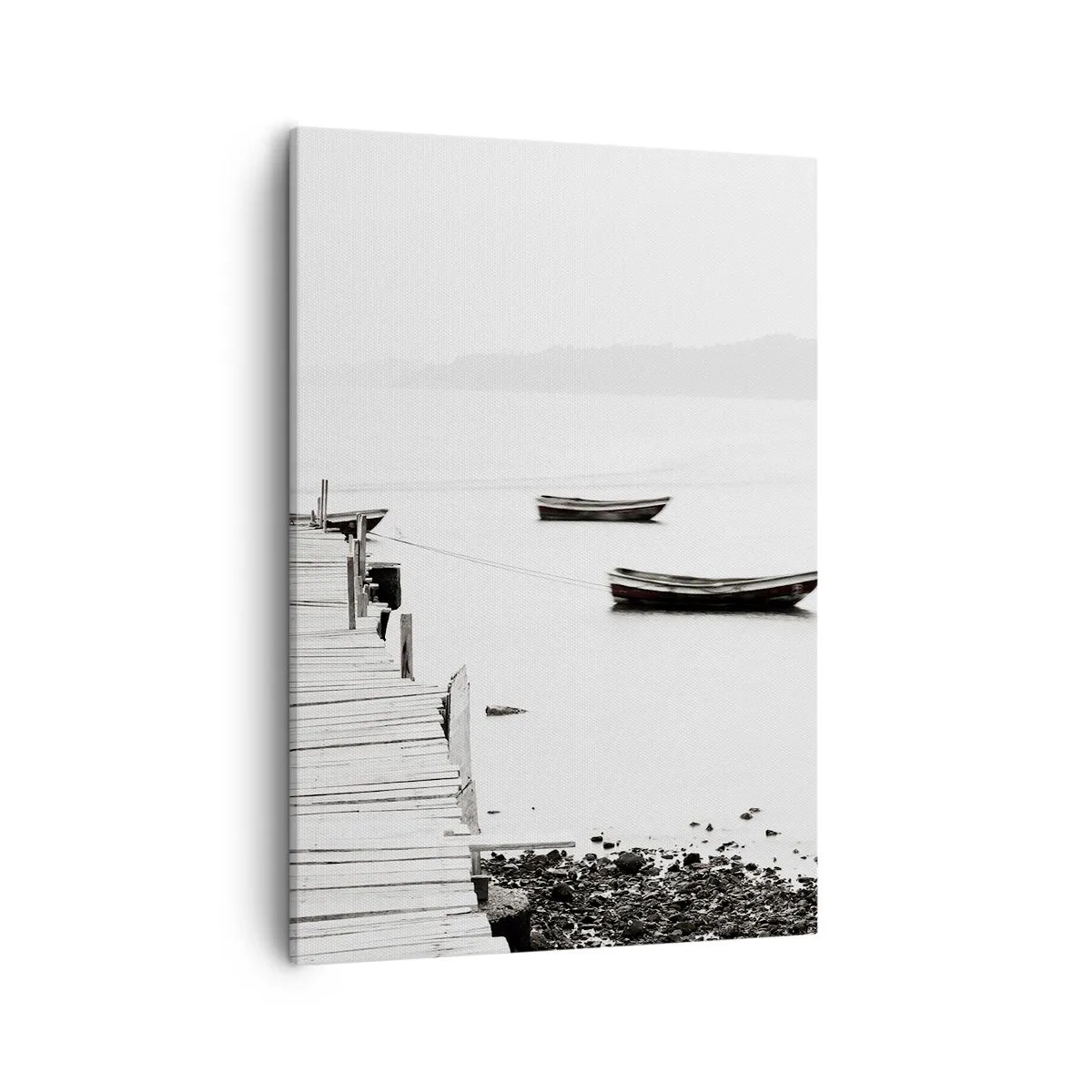 Cuadro sobre lienzo - Impresión de Imagen - Muelle de madera y barcos en aguas tranquilas - 50x70cm - Junto al agua tranquila y clara - Decoración de pared moderna para salón y dormitorio ARTTOR