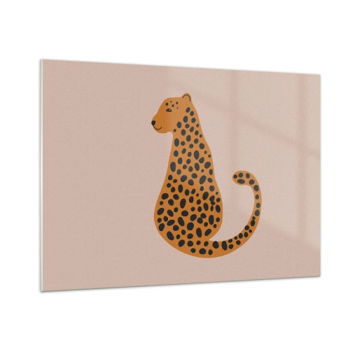 Cuadro sobre vidrio - Impresiones sobre Vidrio - Ilustración de una pantera con manchas negras sobre un fondo beige - 100x70cm - El estampado de leopardo está de moda - Decoración de pared moderna para salón y dormitorio ARTTOR