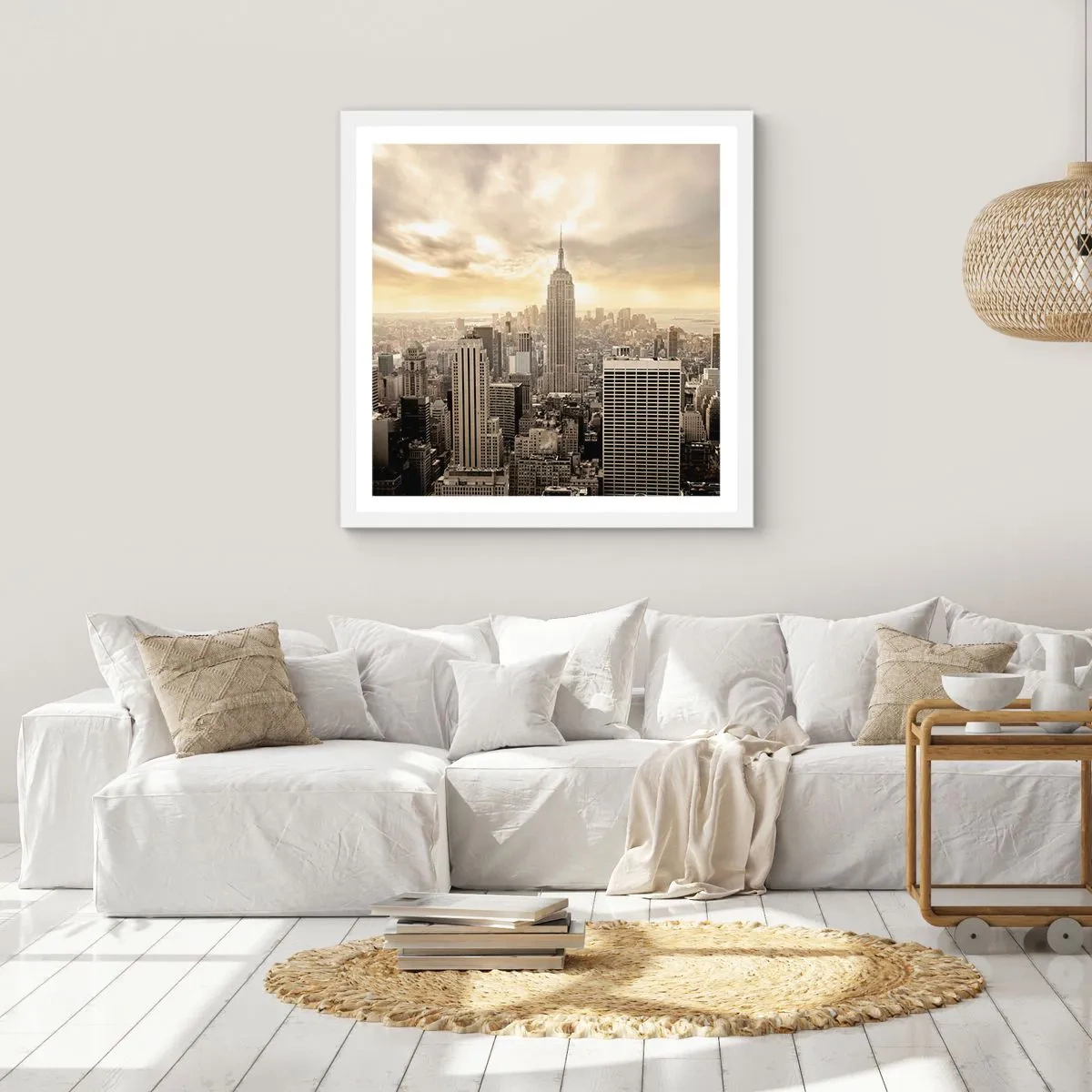 Póster en marco blanco - Tejido neoyorquino en tonos grises - 60x60 cm