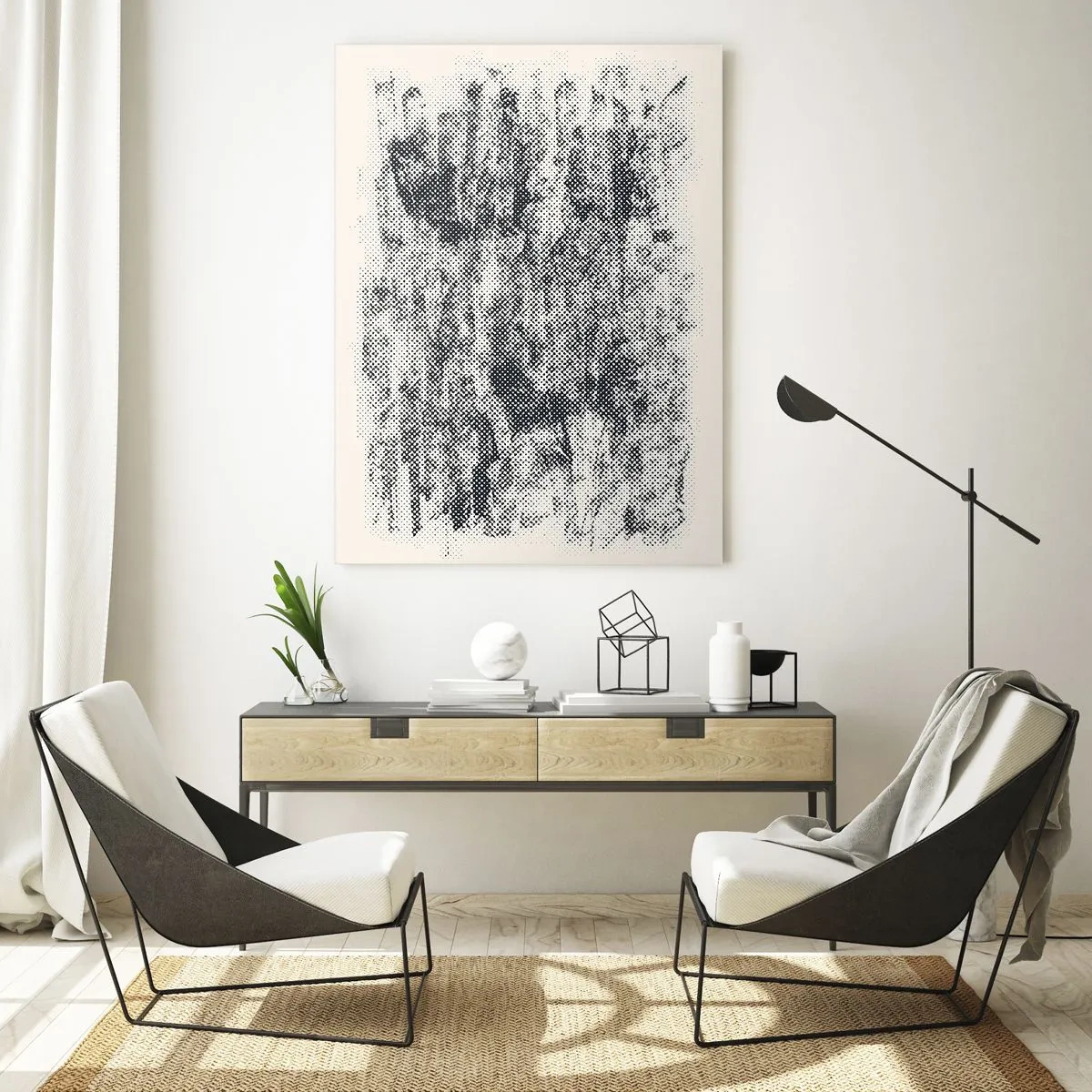 Cuadro sobre vidrio - Impresiones sobre Vidrio - Abstracción en blanco y negro con efecto de desenfoque. - 50x70cm - Composición brumosa - Decoración de pared moderna para salón y dormitorio ARTTOR