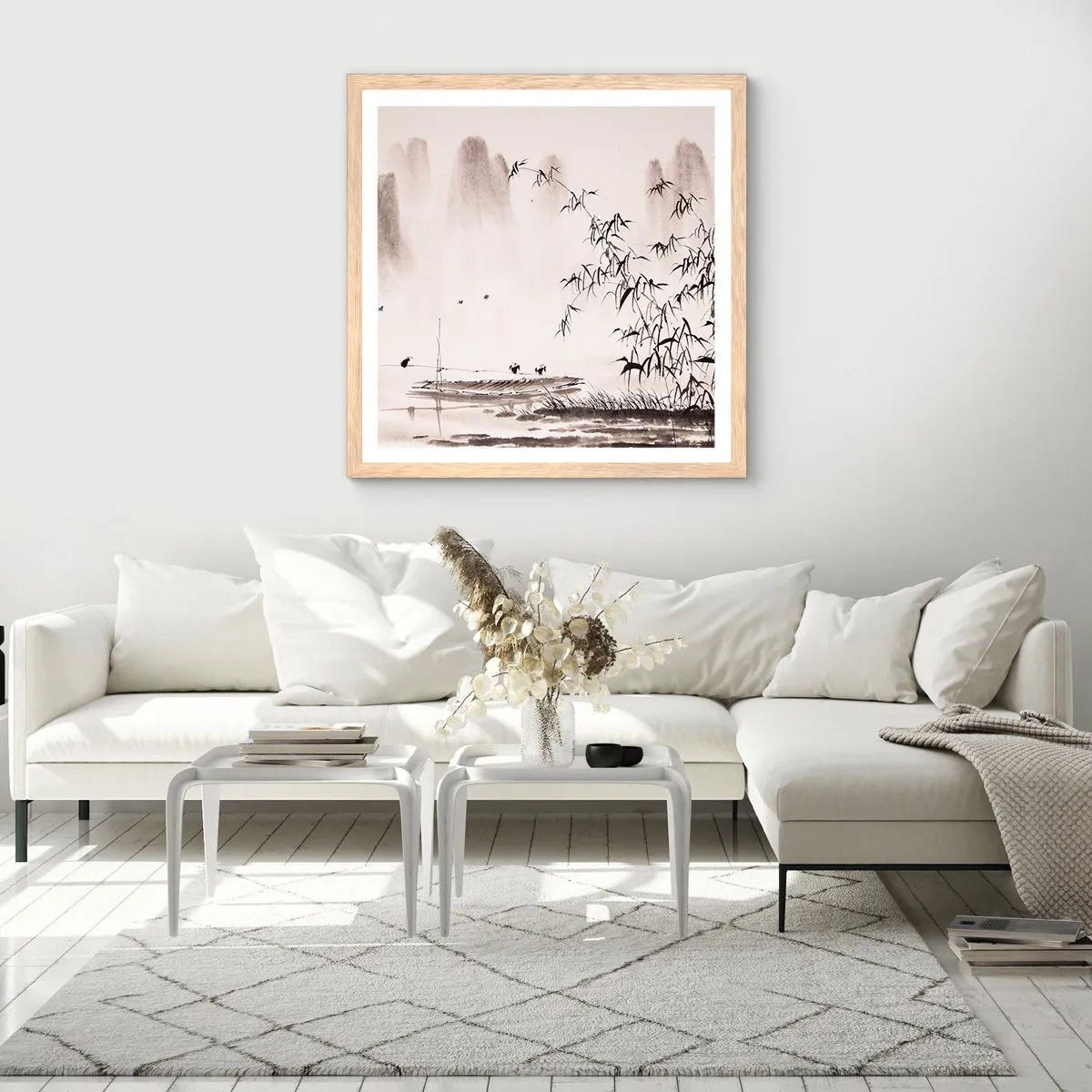 Póster en marco roble claro - El silencio de los arrozales - 30x30 cm