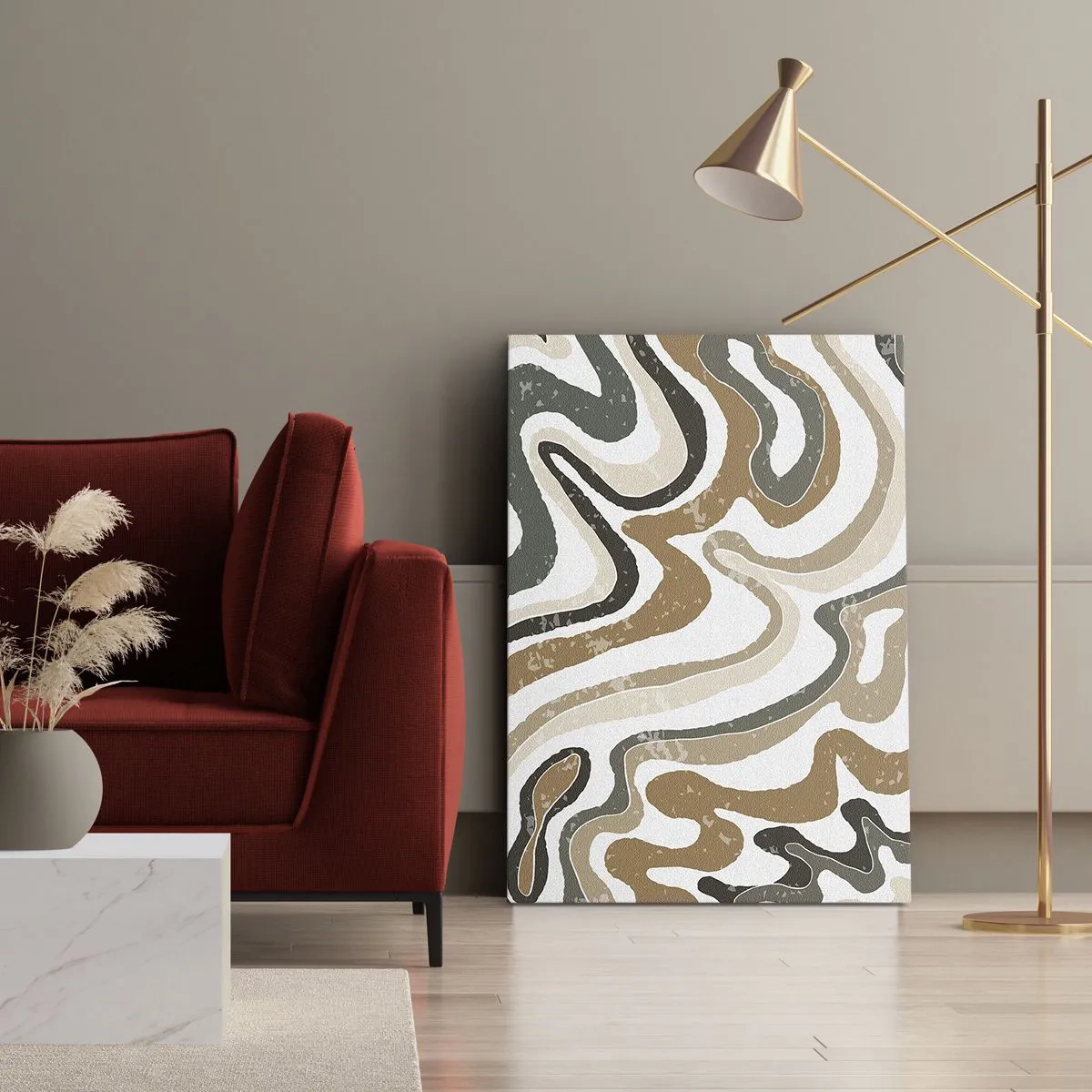 Cuadro sobre lienzo - Impresión de Imagen - Patrones terrosos en tonos marrones y verdes. - 50x70cm - Meandros de colores terrosos - Decoración de pared moderna para salón y dormitorio ARTTOR