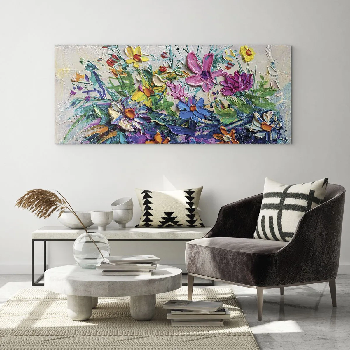 Cuadro sobre vidrio - Impresiones sobre Vidrio - La energía de las flores - 100x40 cm