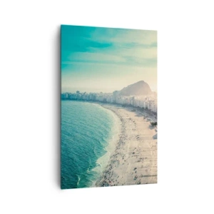 Cuadro sobre lienzo - Impresión de Imagen - Panorama de la playa de Copacabana con montañas al fondo en Río de Janeiro - 80x120cm - Vacaciones perpetuas en Río - Decoración de pared moderna para salón y dormitorio ARTTOR