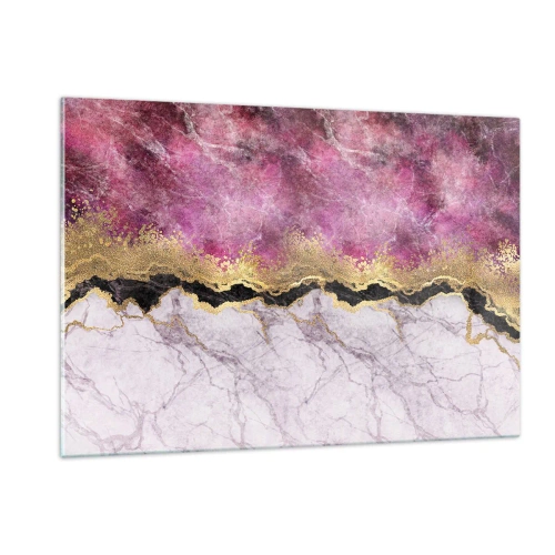 Cuadro sobre vidrio - Impresiones sobre Vidrio - Composición abstracta de mármol con acentos dorados y morados. - 120x80cm - En la frontera - Decoración de pared moderna para salón y dormitorio ARTTOR