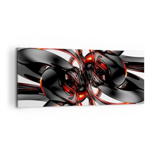 Cuadro sobre lienzo - Impresión de Imagen - Movimiento en grafito y rojo - 100x40 cm