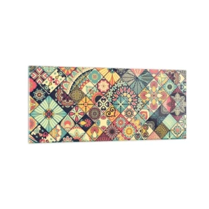 Cuadro sobre vidrio - Impresiones sobre Vidrio - Patrones geométricos coloridos inspirados en el estilo marroquí. - 120x50cm - Clima marroquí - Decoración de pared moderna para salón y dormitorio ARTTOR