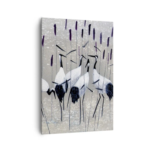 Cuadro sobre lienzo - Impresión de Imagen - Garzas en la hierba contra un fondo tranquilo - 70x100cm - Entre los suyos - Decoración de pared moderna para salón y dormitorio ARTTOR
