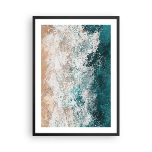 Póster en marco negro - Ola marina abstracta en tonos turquesa y beige - 50x70cm - Historias del mar - Decoración de pared moderna para salón y dormitorio ARTTOR