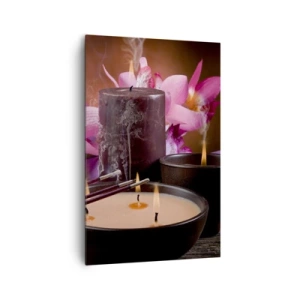 Cuadro sobre lienzo - Impresión de Imagen - Figura de Buda con velas encendidas y varillas de incienso. - 80x120cm - Despejar la mente, calmar el cuerpo - Decoración de pared moderna para salón y dormitorio ARTTOR