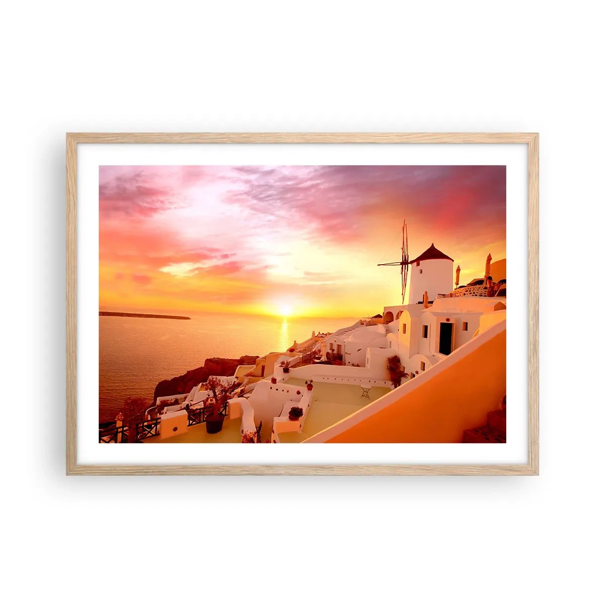 Póster en marco roble claro - Blanco y dorado - 70x50 cm