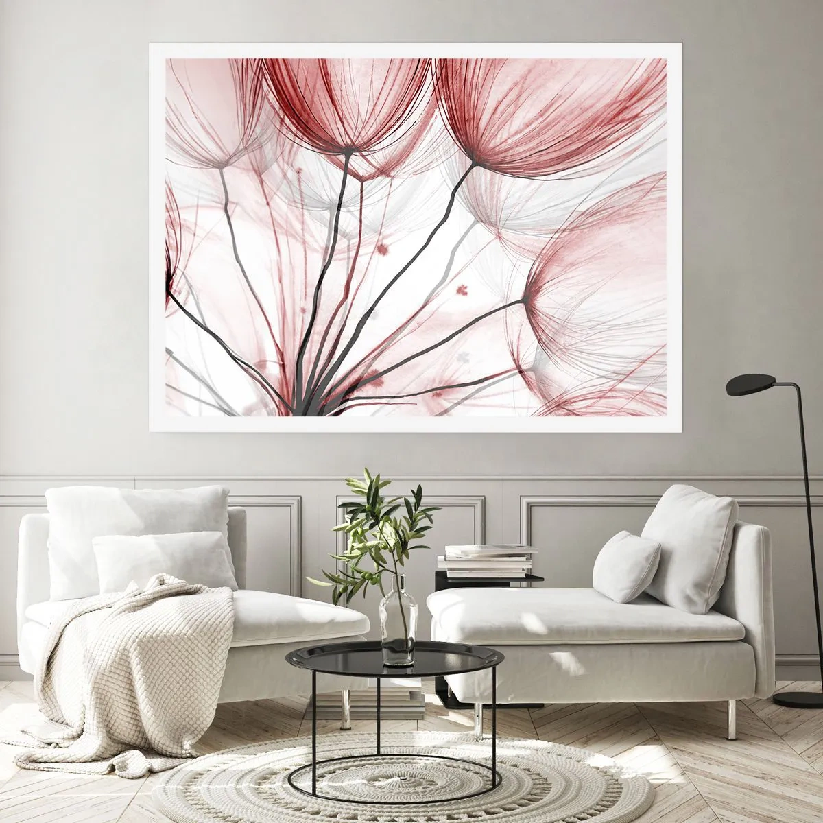 Póster - Delicadas flores en tonos rojos sobre un fondo claro. - 100x70cm - Antes de partir - Decoración de pared moderna para salón y dormitorio ARTTOR