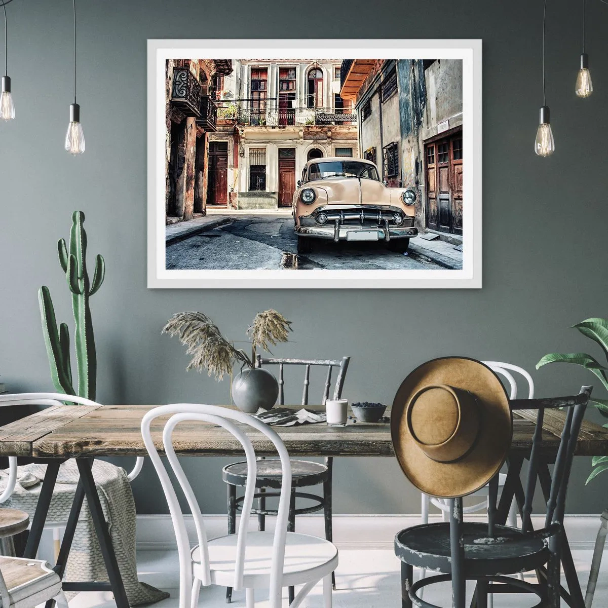 Póster en marco blanco - Siesta en La Habana - 50x40 cm