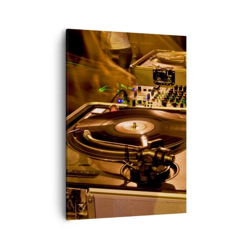 Cuadro sobre lienzo - Impresión de Imagen - Equipo de DJ con plato giratorio y mezclador durante una fiesta - 50x70cm - ¿Puedes sentir el poder? - Decoración de pared moderna para salón y dormitorio ARTTOR