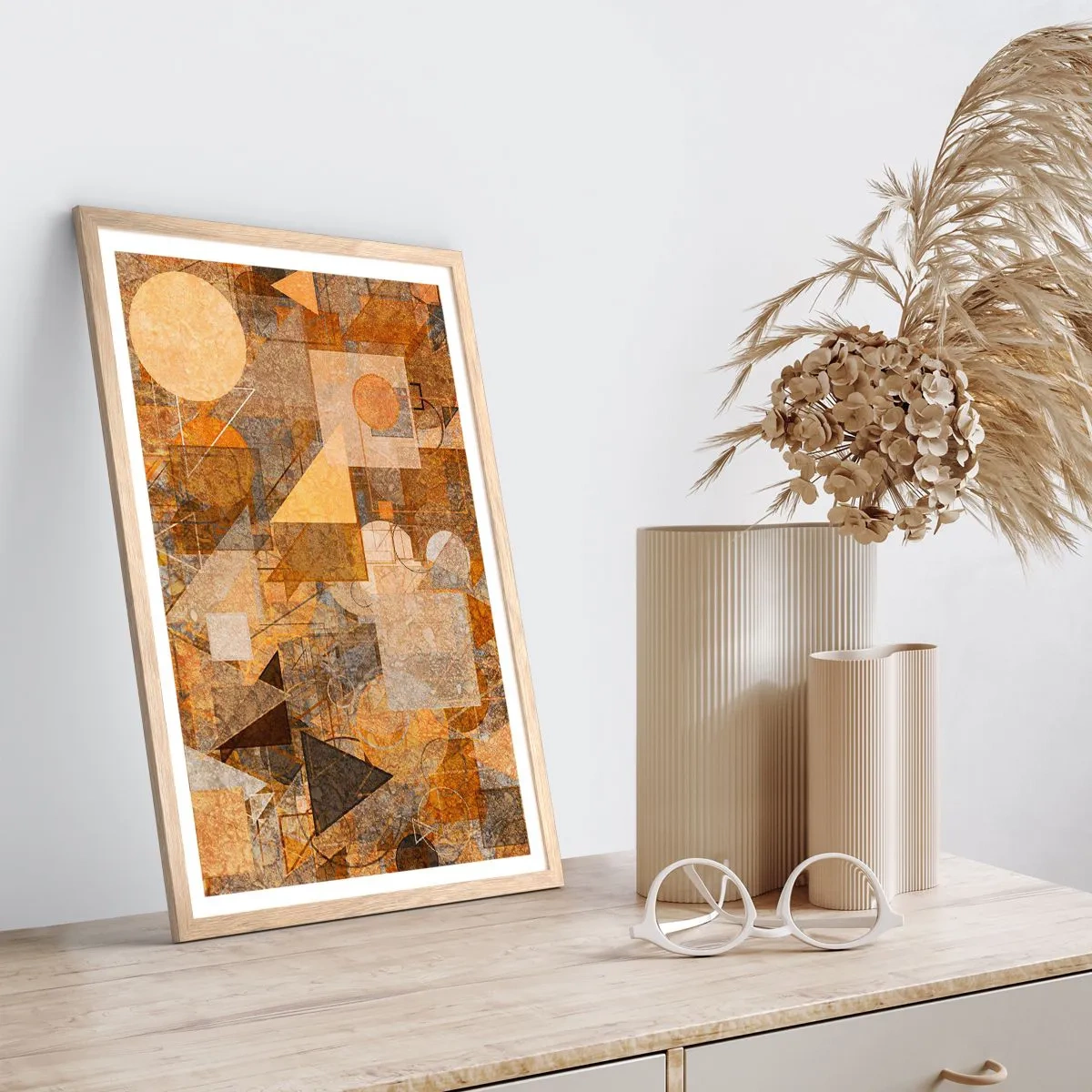 Póster en marco roble claro - Estudio cubista en bronce - 70x100 cm