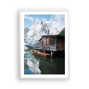 Póster en marco blanco - Una mañana cristalina de montaña - 50x70 cm