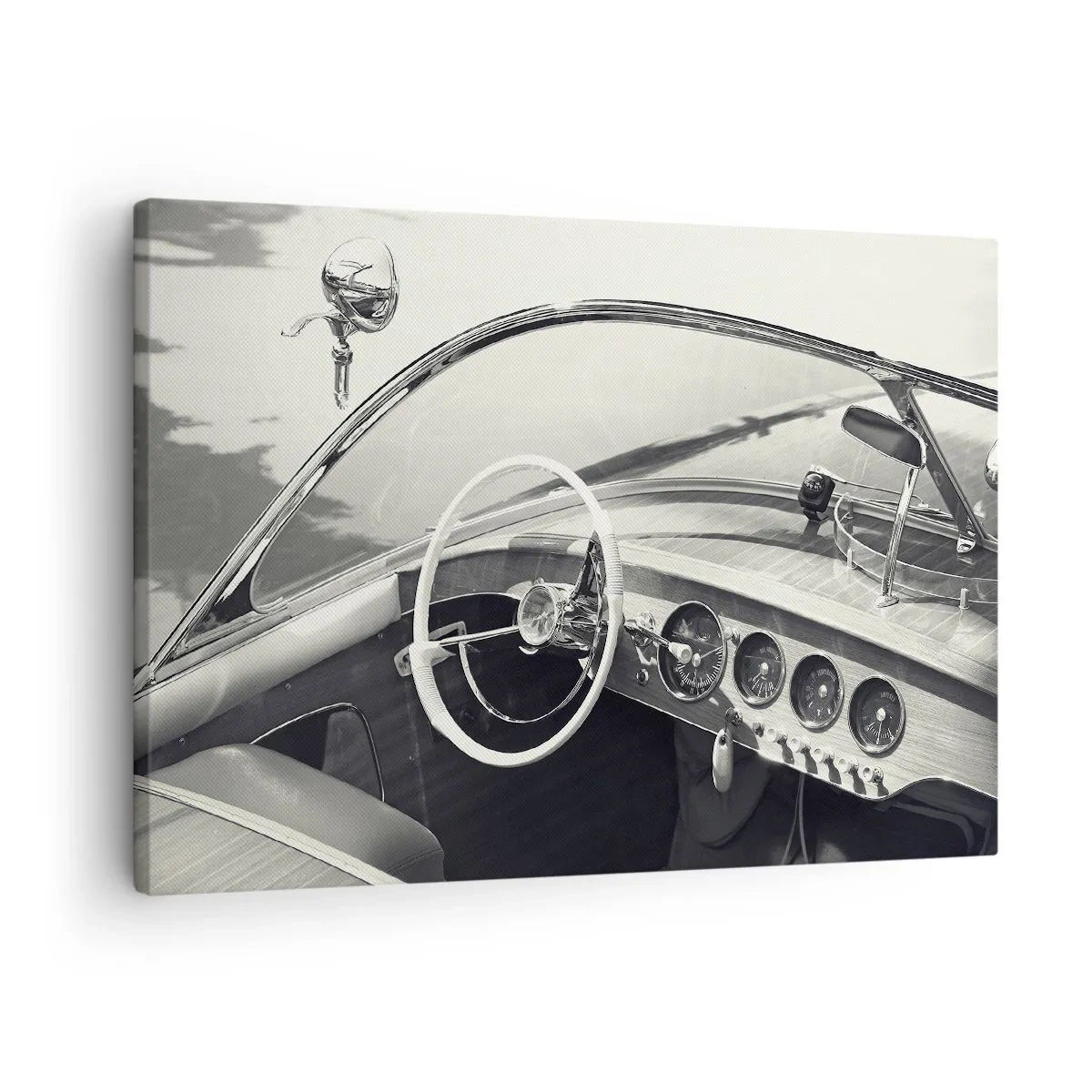 Cuadro sobre lienzo - Impresión de Imagen - Interior de coche clásico en estilo monocromático. - 70x50cm - Tiempo para los ricos - Decoración de pared moderna para salón y dormitorio ARTTOR
